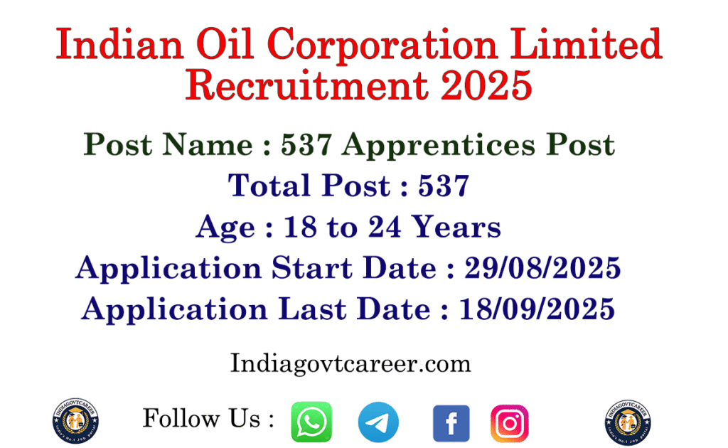 Indian Oil Corporation Limited Recruitment-537 Apprentices Post