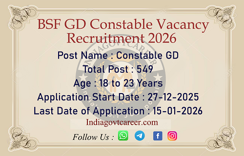BSF GD Constable Vacancy Recruitment 2026